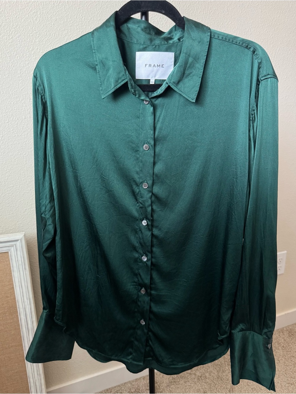 FRAME Emerald Green Silk Button-Up Shirt
